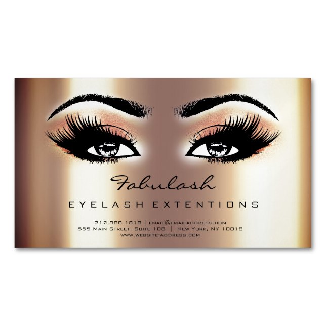 Beauty Salon Sepia Guld Ro Adress Makeup Lash Magnetiska Visitkort (Framsida)