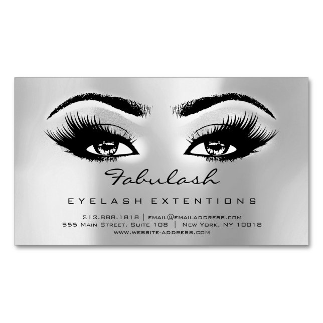 Beauty Salon Silver Grått Adress Makeup Lash Magnetiska Visitkort (Framsida)