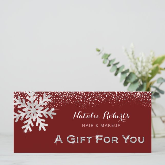 Beauty Salon Winter Snowflake Red Gift Certificate (Stående Fram)