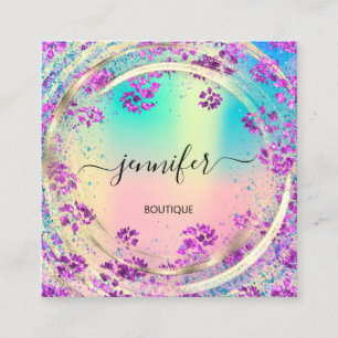 Beauty Shop Ram Guld Blommigt QR Code Logotyp Fyrkantigt Visitkort