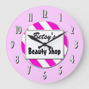 Beauty Shop Rosa White Anpassningsbar Retro Clock Stor Klocka
