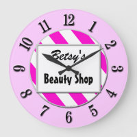 Beauty Shop Rosa White Anpassningsbar Retro Clock 