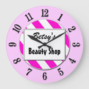 Beauty Shop Rosa White Anpassningsbar Retro Clock Stor Klocka