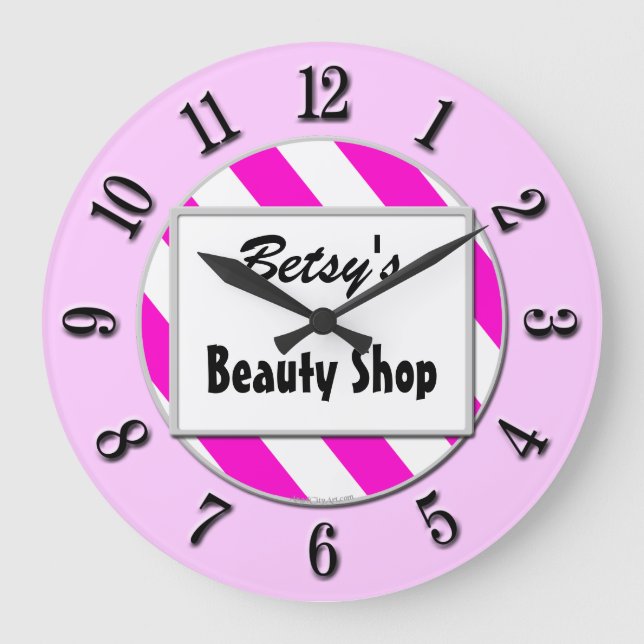 Beauty Shop Rosa White Anpassningsbar Retro Clock  Stor Klocka (Framsida)