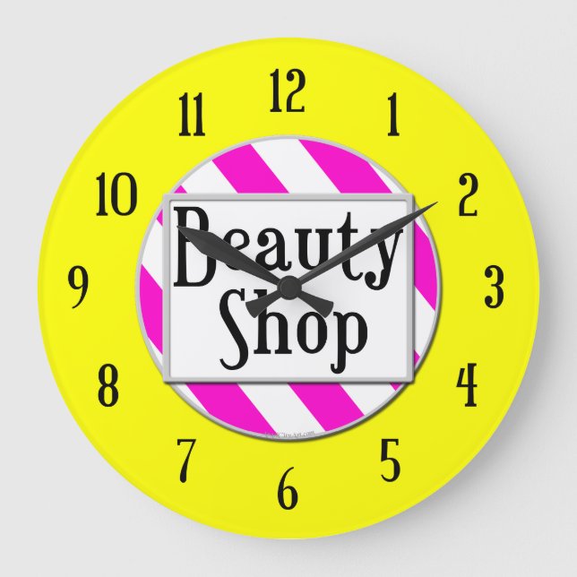 Beauty Shop Rosa White Gult Retro Wall Clock Stor Klocka (Framsida)