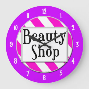 Beauty Shop Rosa White Lila Retro Wall Clock Stor Klocka