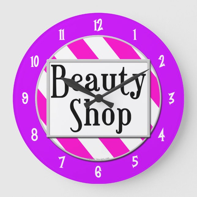 Beauty Shop Rosa White Lila Retro Wall Clock Stor Klocka (Framsida)
