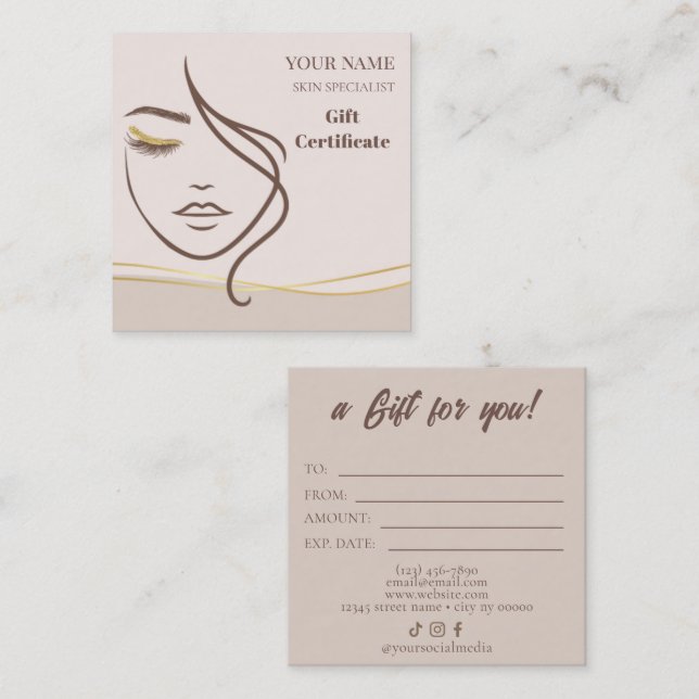 Beauty Skin Care Gift Certificate Card Lojalitetskort (Fram/baksida)