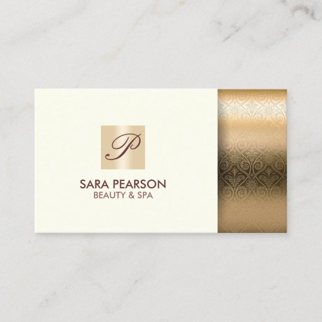 Beauty Spa Elegant Guld Monogram Visitkort (Framsida)