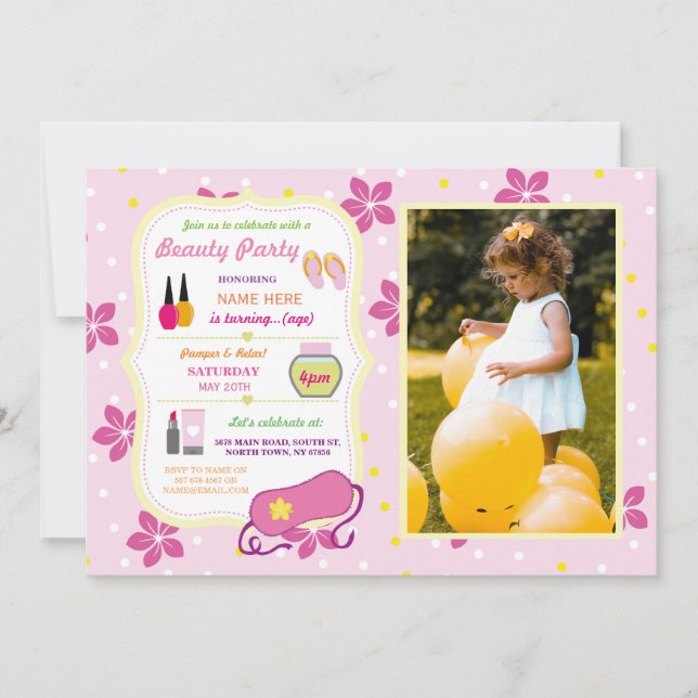 Beauty Spa Födelsedagsfest Slappna av Pamper Ansik Inbjudningar (Framsida)