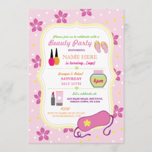 Beauty Spa Födelsedagsfest Slappna av Pamper Ansik Inbjudningar