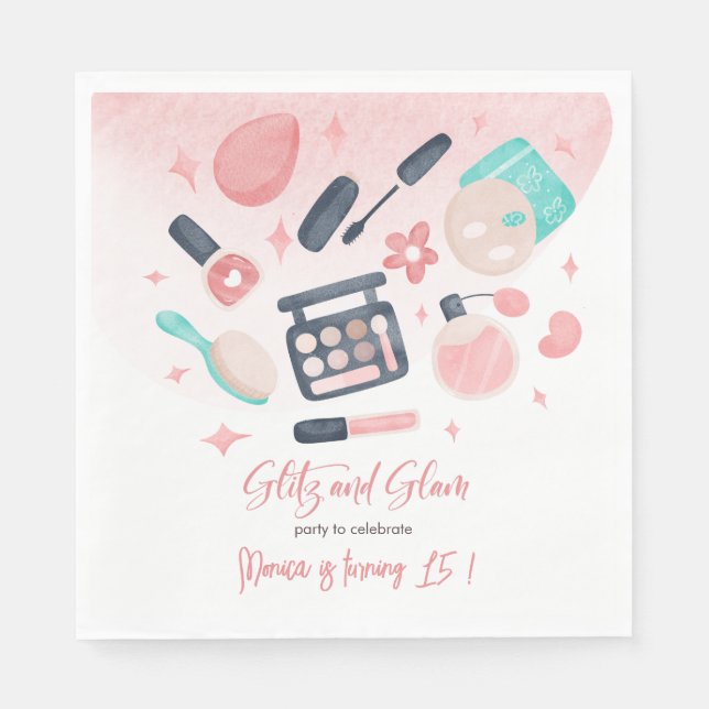 Beauty spa glitz och glam födelsedagsfest pappersservett (Framsidan)