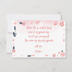 Beauty spa glitz och glam födelsedagsfest tack kort