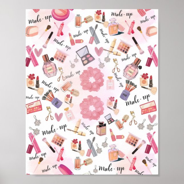 "Beauty Station" Makeup Illustration Wall Art Poster (Framsidan)