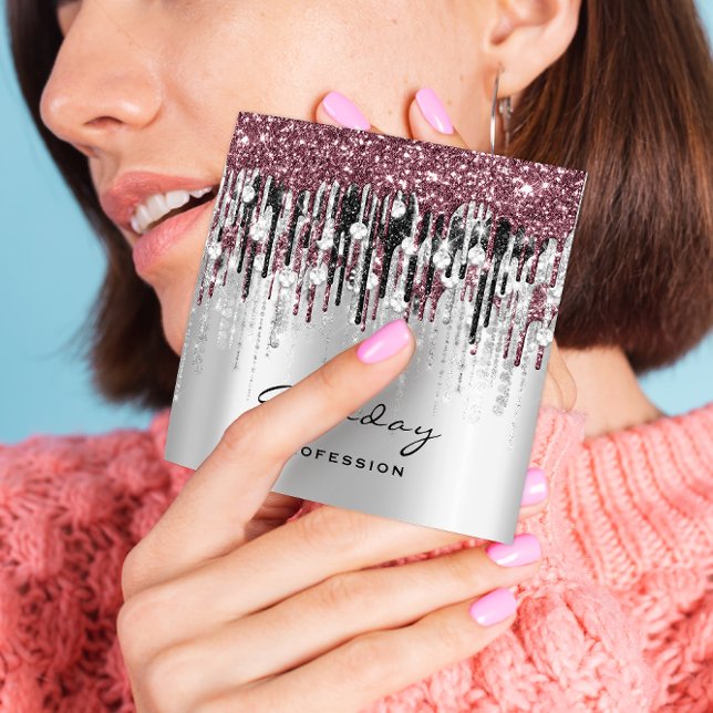 Beauty Studio Hairdresser Makeup Grått Ro Drips Fyrkantigt Visitkort (Skapare uppladdad)