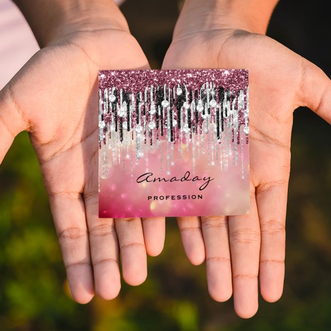 Beauty Studio Hairdresser Makeup Silver Ro Drips Fyrkantigt Visitkort (Skapare uppladdad)