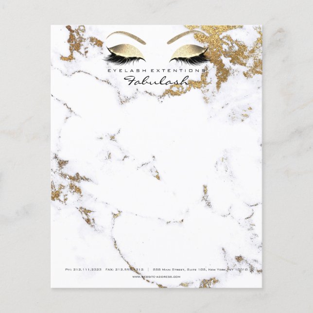 Beauty Studio Lash Makeup Stylist Guld Marble Flygblad (Framsidan)