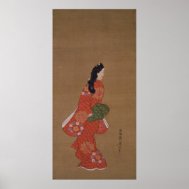 Beauty Tittar tillbaka av Hishikawa Moronobu Poster