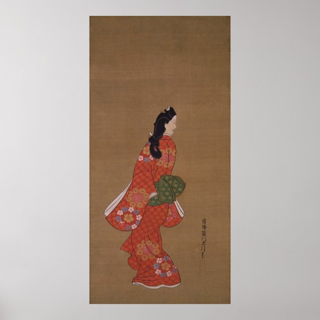 Beauty Tittar tillbaka av Hishikawa Moronobu Poster (Framsidan)