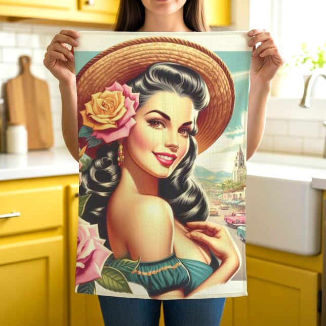 Beauty Vintage Woman Illustration Kökshandduk (Skapare uppladdad)