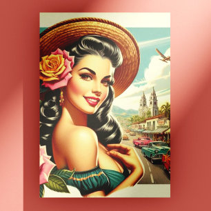 Beauty Vintage Woman Illustration Vykort