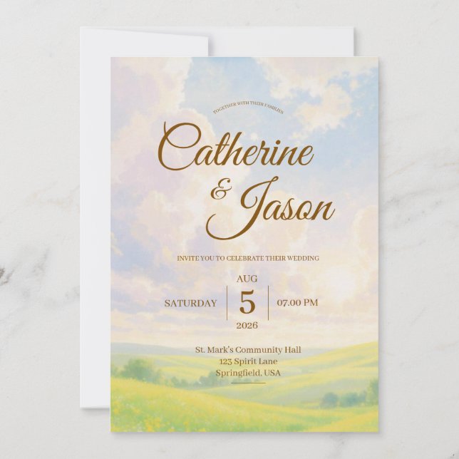 Beauty Watercolor Scenery Wedding Invitation Inbjudningar (Baksida)