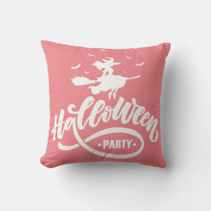 Beauty Witch Flies Broom Halloween Typography Kudde
