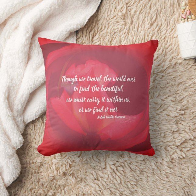 Beauty Within Pink Rose Inspirational Quote  Kudde (Filt)