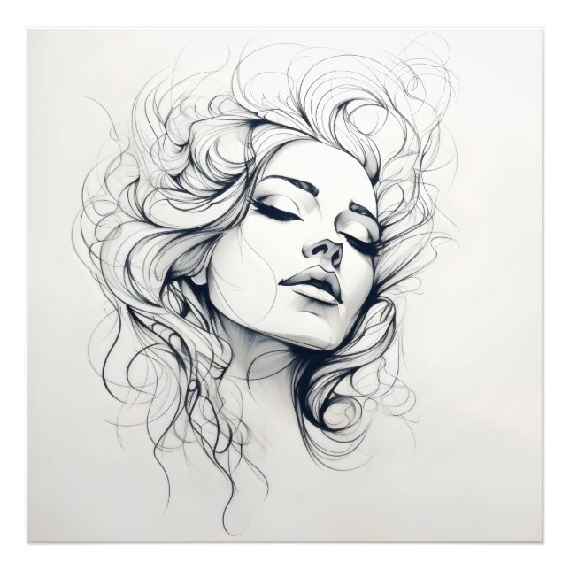Beauty Woman Sketch Fototryck (Framsidan)