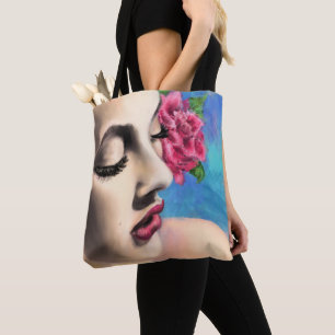 Beauty Woman with Röd ros - Original Painting Art Tygkasse