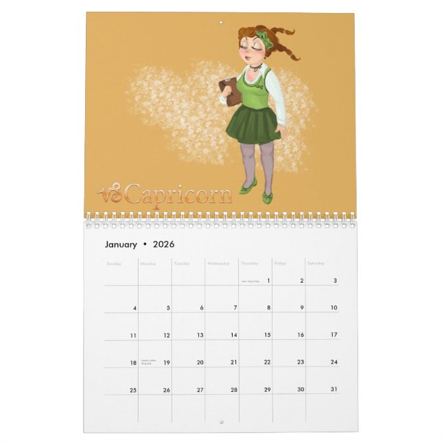 Beauty Zodiac-tecken plus inslag-symboldiagram Kalender (Jan 2026)