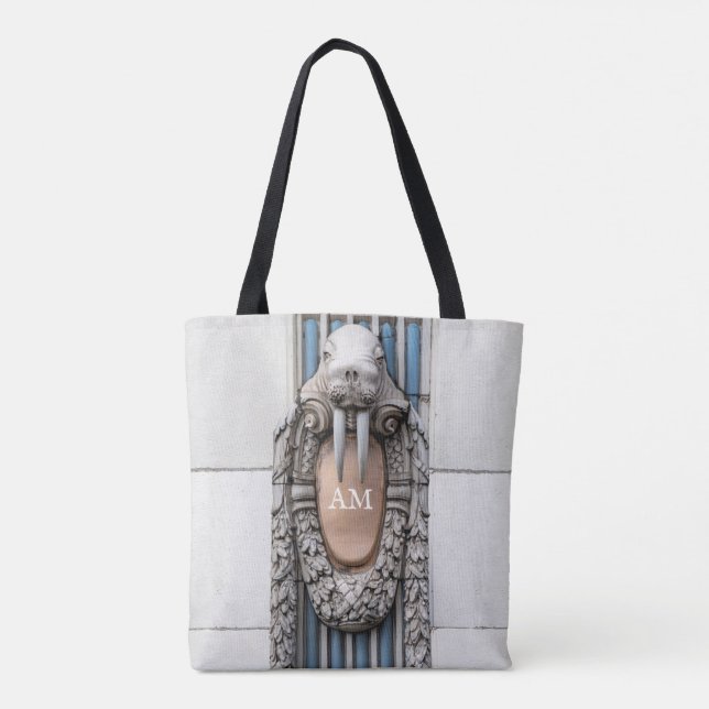 Beaux Arts Walrus Sculpture Anpassningsbar Monogra Tygkasse (Baksida)