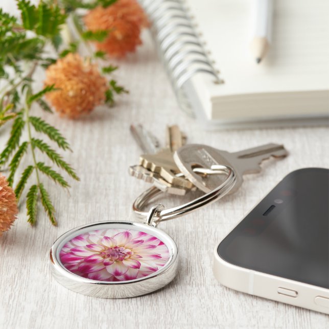 Beaux’Gaye Elise Beda’, ’Rosa Flower’, Bags Rund Silverfärgad Nyckelring (Sidan)