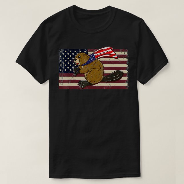 Beaver American Flagga T Shirt (Design framsida)