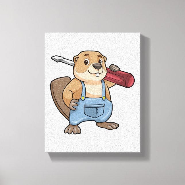 Beaver as Craftsman with Wrench Canvastryck (Framsida)