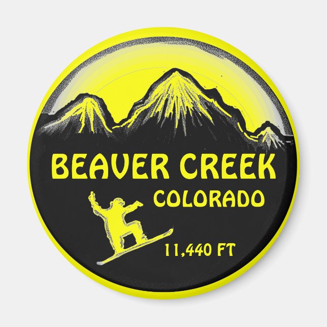 Beaver Bäck Colorado gult snowboard art magnet (Framsidan)
