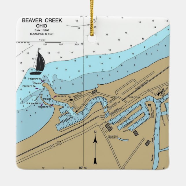 Beaver Bäck Ohio Nautical Diagram Julgransprydnad Keramik (Baksida)