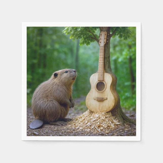 Beaver beundrar sin Guitar Träd Carving Pappersservett (Framsidan)