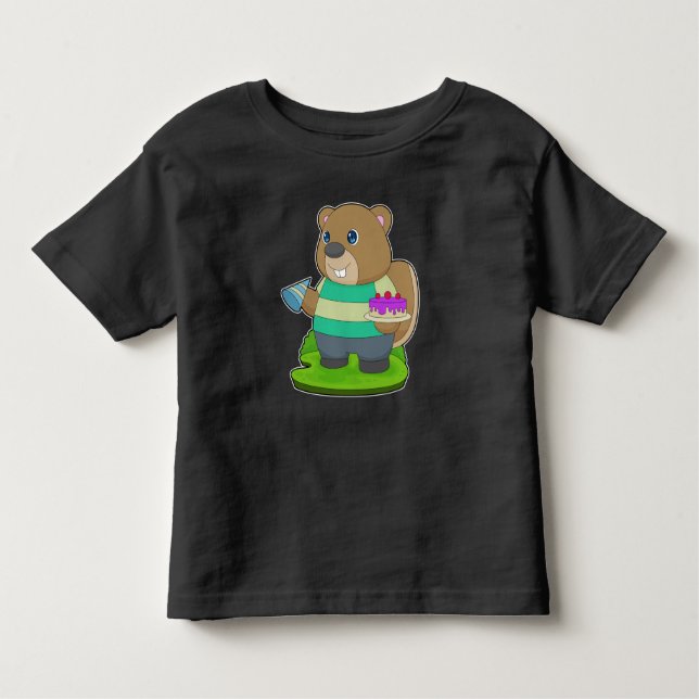 Beaver Birthday Cake T Shirt (Framsida)