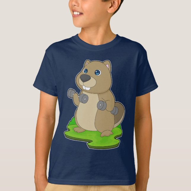Beaver Bodybuilding der Dumbbells Bodybuilding T Shirt (Framsida)