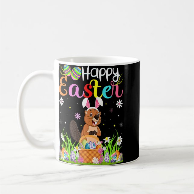Beaver Bunny Egg Hunting Beaver Glad påsk Kaffemugg (Vänster)