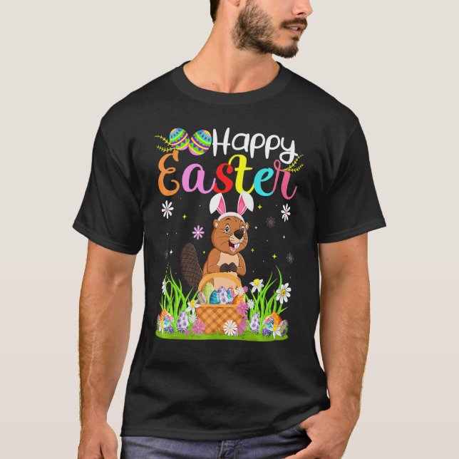 Beaver Bunny Egg Hunting Beaver Glad påsk T Shirt (Framsida)