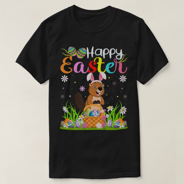 Beaver Bunny Egg Hunting Funny Beaver Glad påsk T Shirt (Design framsida)