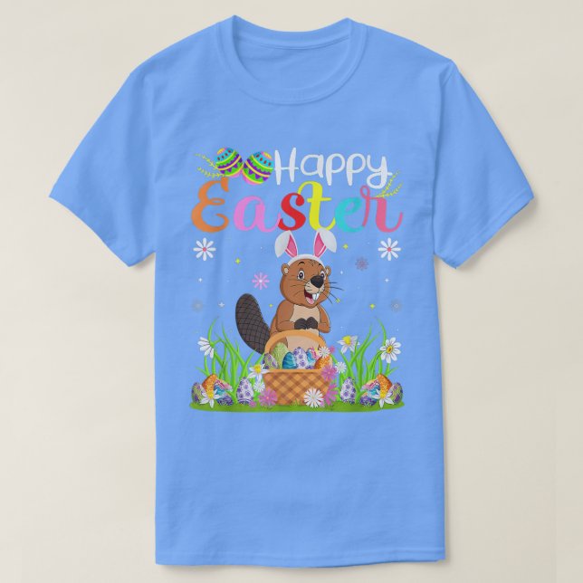 Beaver Bunny Egg Hunting Funny Beaver Glad påsk T Shirt (Design framsida)