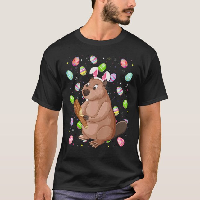 Beaver Bunny Påskägg Funny Beaver Påsk Sund T Shirt (Framsida)