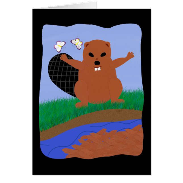 Beaver Bygger Dam Tecknad Art Hälsningskort (Framsidan)