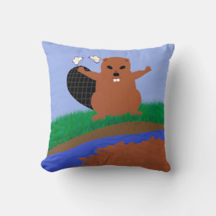Beaver Bygger Dam Tecknad Art Kudde
