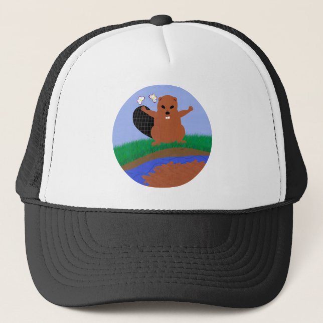 Beaver Bygger Dam Tecknad Art Truckerkeps (Framsida)