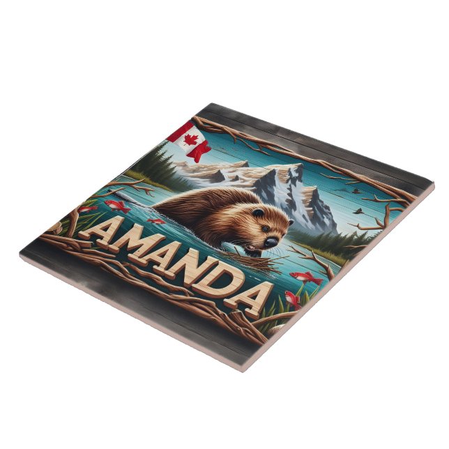 Beaver Bygger Lodge i Lugn Vatten Kakelplatta (Sidan)