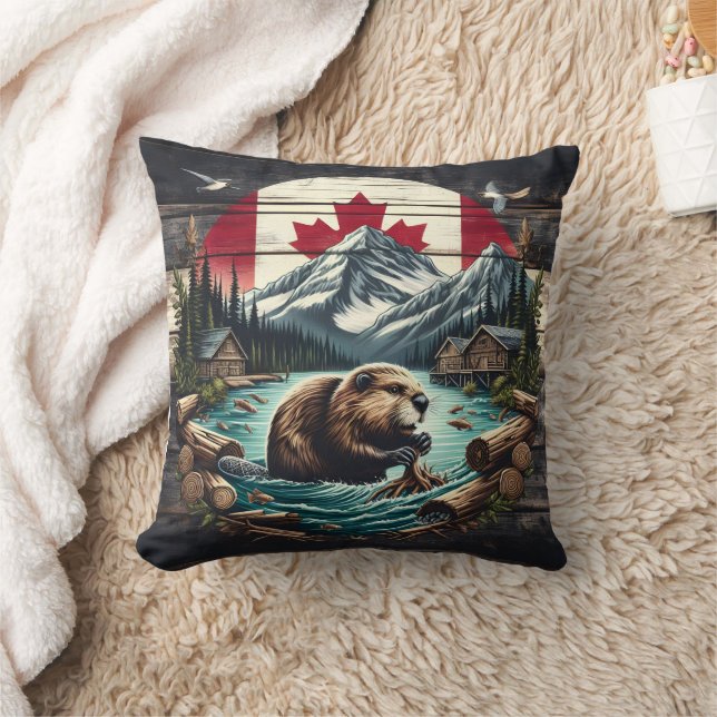 Beaver Bygger Lodge nära Canadian Wilderness Kudde (Filt)